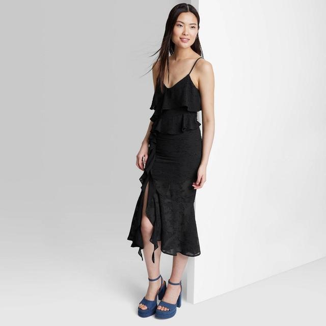 Womens Ruffle Midi Dress - Wild Fable Black M Product Image