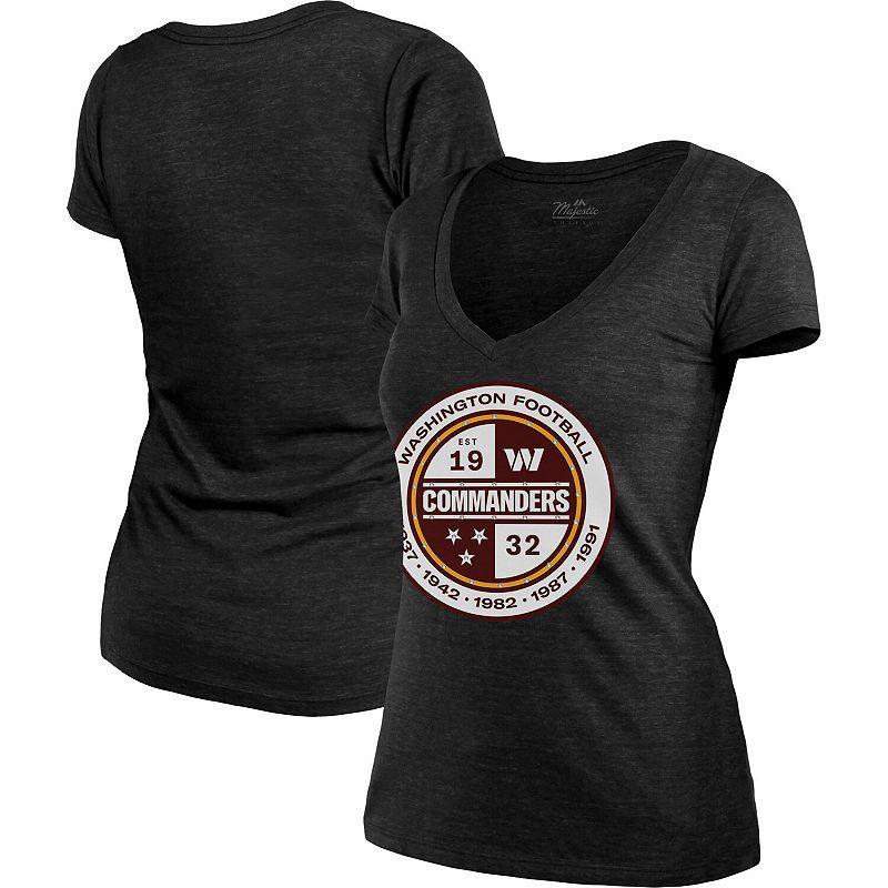 Womens Majestic Threads Black Washington Commanders Bling Tri-Blend V-Neck T-Shirt Product Image