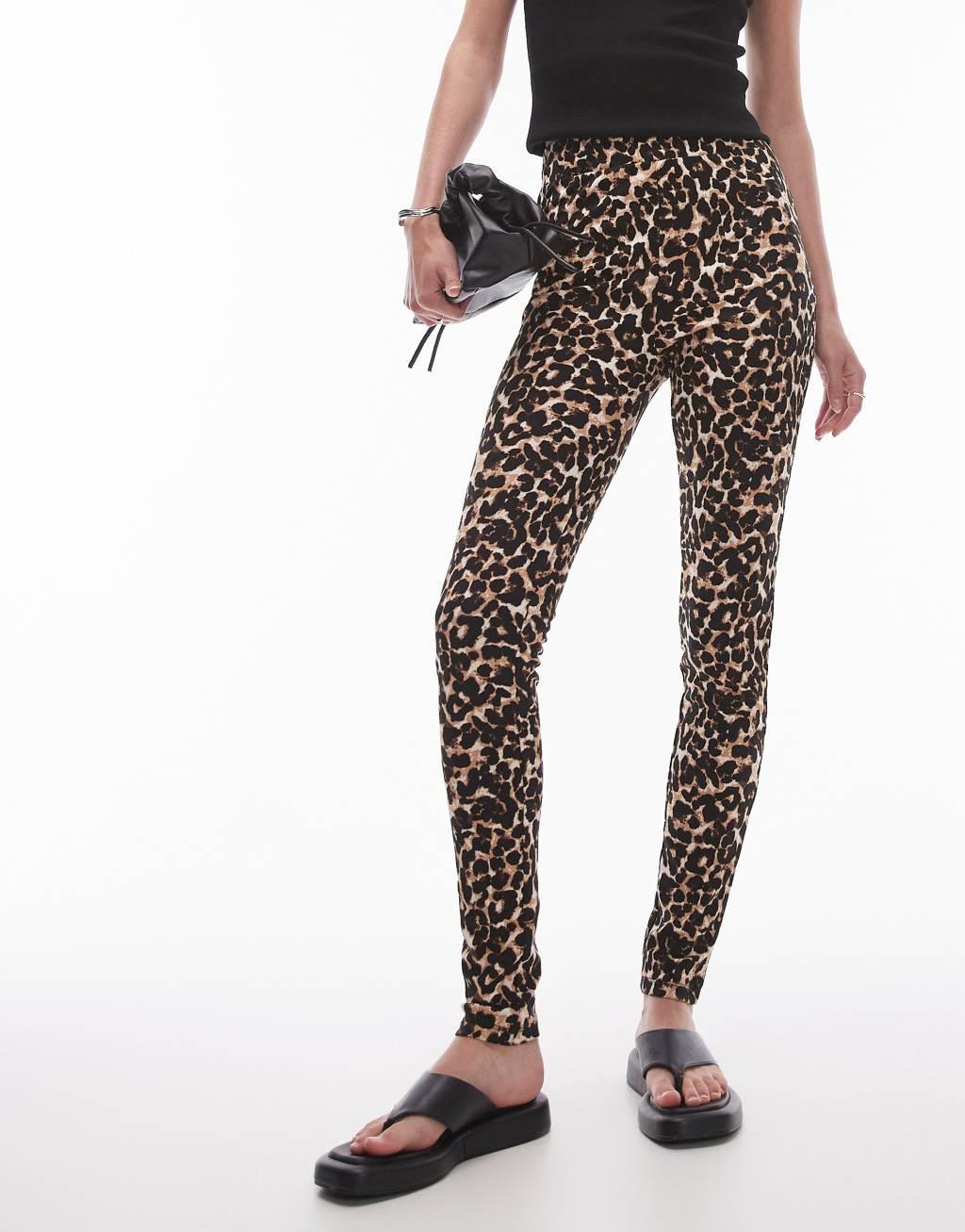 Topshop Tall leopard print leggings in brown Product Image