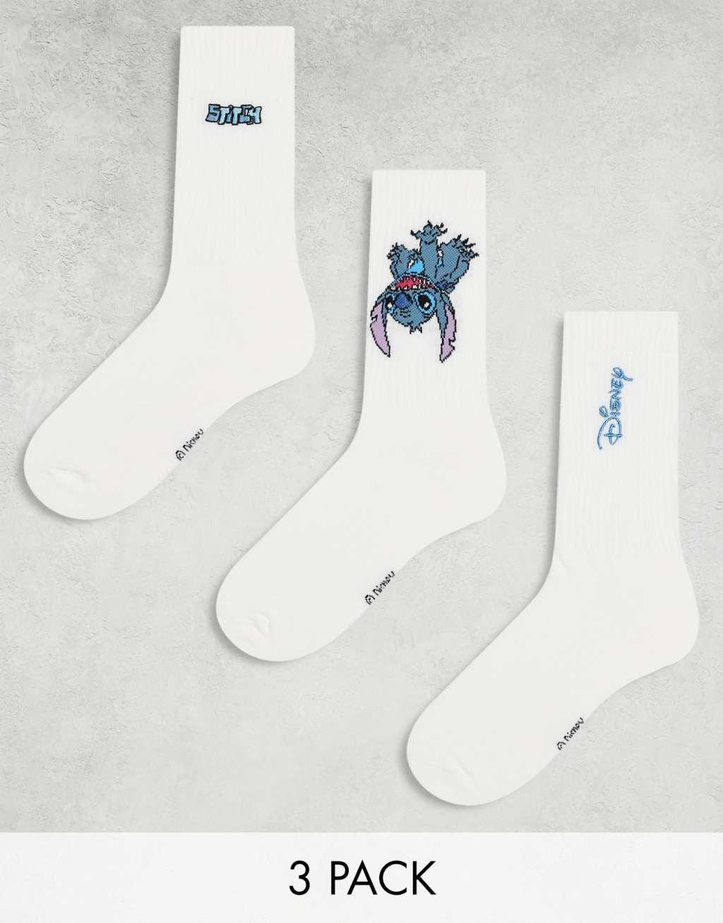 ASOS DESIGN 3 pack socks with Lilo and Stitch artwork in white Product Image