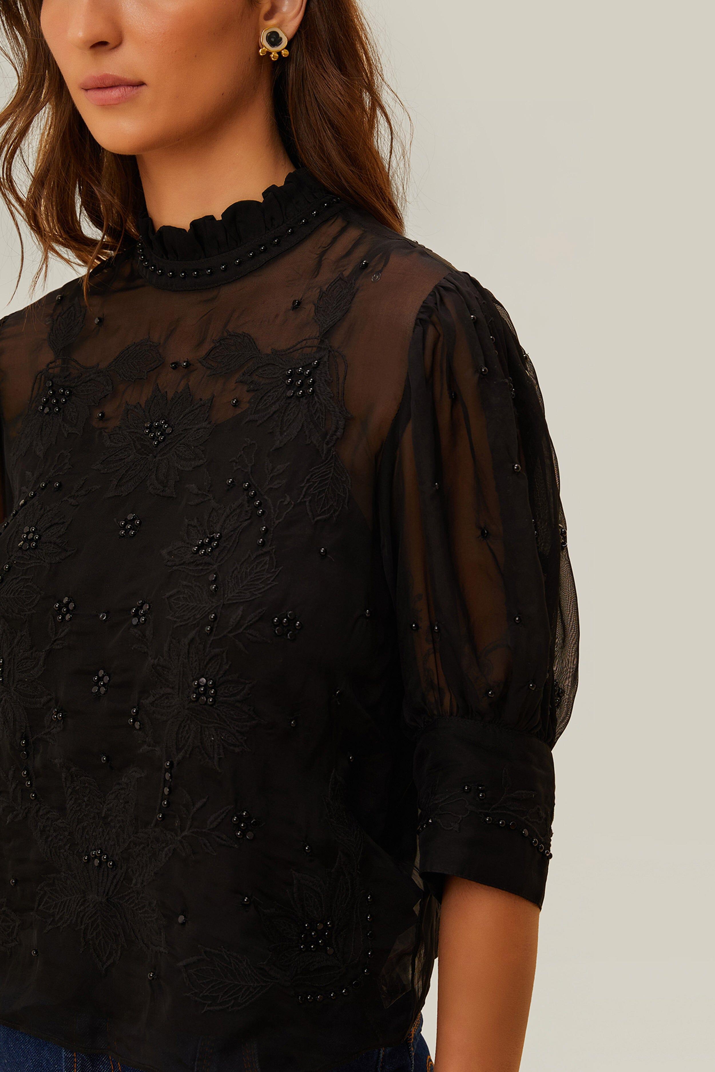 Black Short Sleeve Blouse Product Image