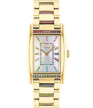 COACH Womens Reese Rainbow Rhinestone Quartz Analog Gold Tone Stainless Steel Bracelet Watch Product Image