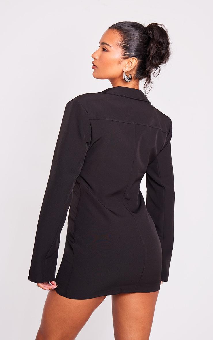 Black Woven Zip Through Corset Detail Blazer Dress Product Image