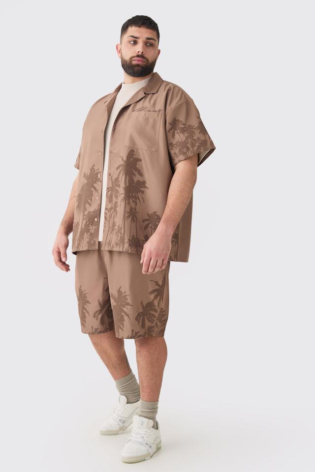 Plus Soft Twill Palm Hem Oversized Boxy Shirt & Short Set | boohooMAN USA Product Image