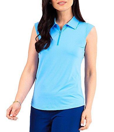 IBKUL Essential Solid Sleeveless Point Collar Polo Top Product Image