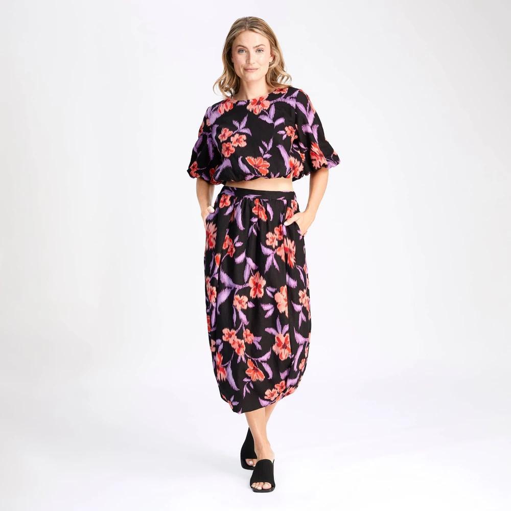 Womens Bubble Skirt - A New Day Black Floral product image