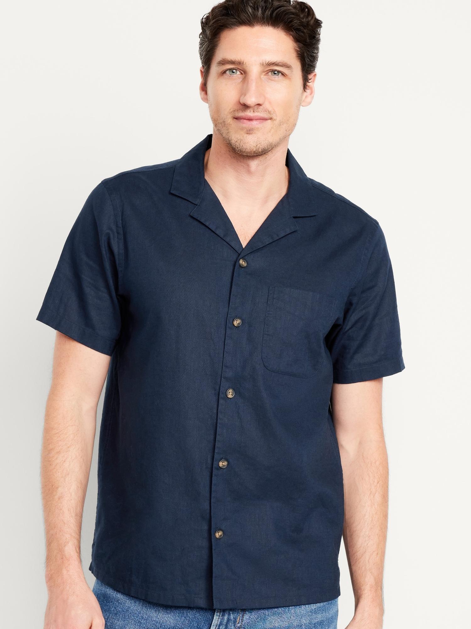 Short-Sleeve Linen-Blend Camp Shirt Product Image