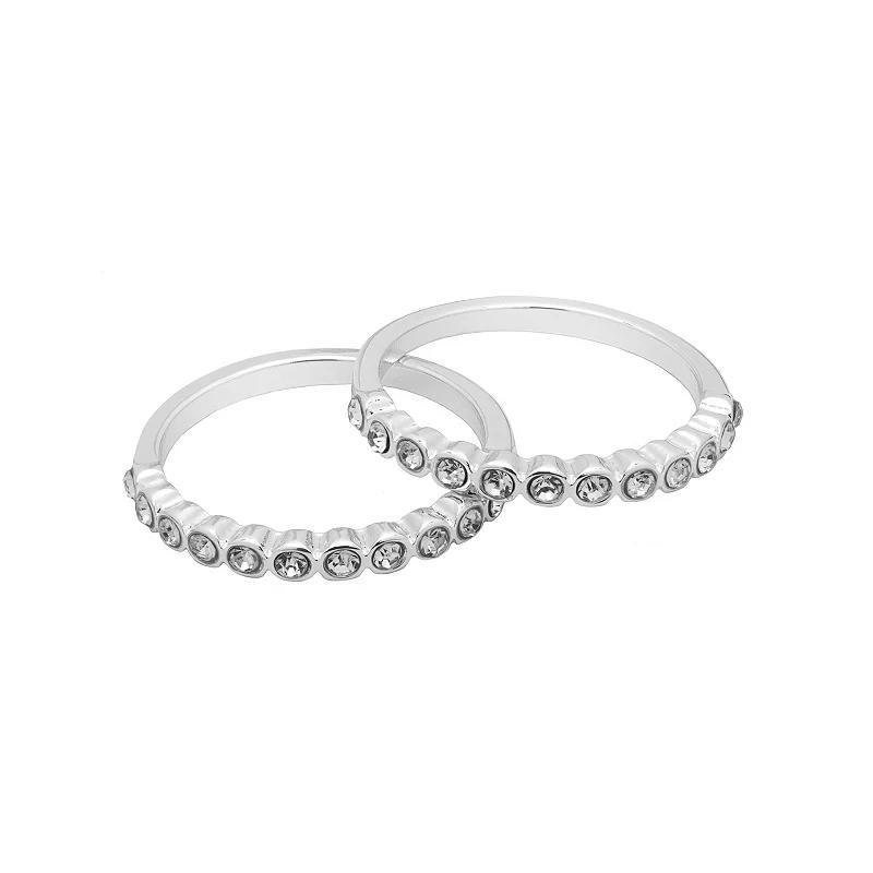 Emberly Silver Tone 2 Pack Glass Stone Rings, Womens Clear Product Image