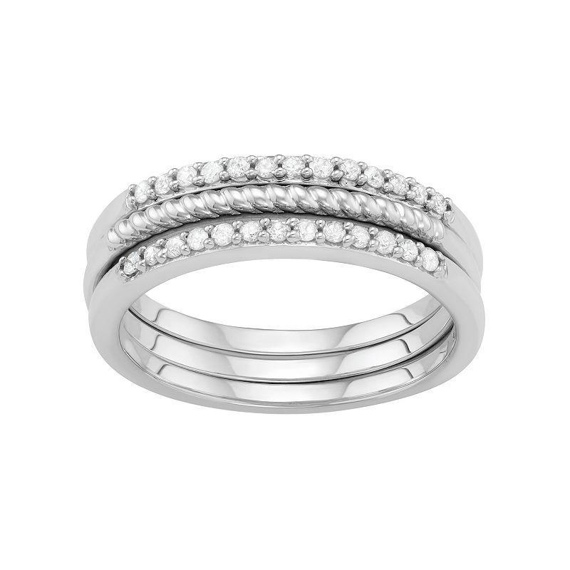 Jewelexcess Sterling Silver 1/4 Carat T.W. Diamond Textured Stack Ring Set, Womens Silver Tone Product Image