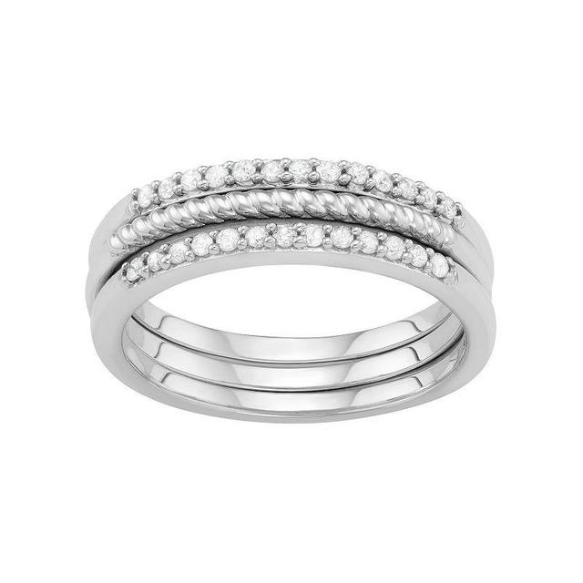 Jewelexcess Sterling Silver 1/4 Carat T.W. Diamond Textured Stack Ring Set, Womens Silver Tone Product Image