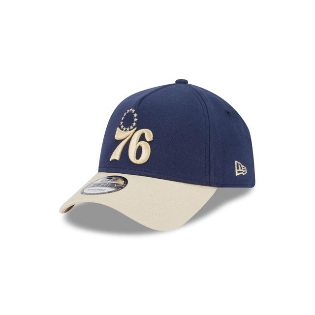 Philadelphia 76ers Moleskin Crown Navy 9FORTY A-Frame Snapback Hat Male Product Image