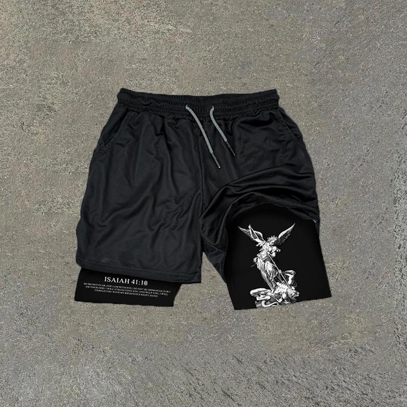 Isaiah 41 10 Angel&devil Graphic Double Layer Quick Dry Performance Gym Shorts Product Image