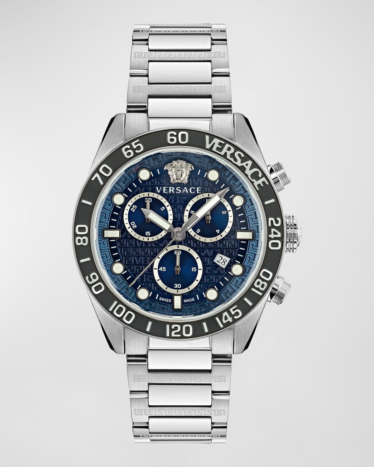 Versace Mens Swiss Chronograph Greca Dome Stainless Steel Bracelet Watch 43mm Product Image