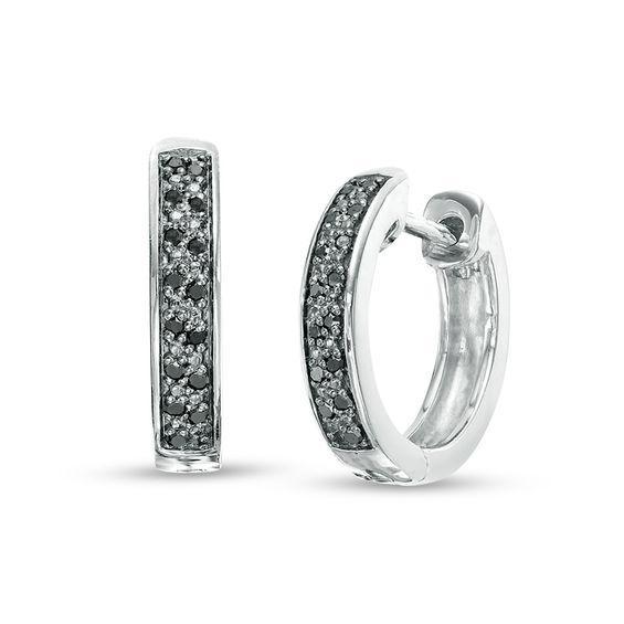 Men's 1/10 CT. T.w. Black Diamond PavÃ© Huggie Hoop Earrings in Sterling Silver Product Image