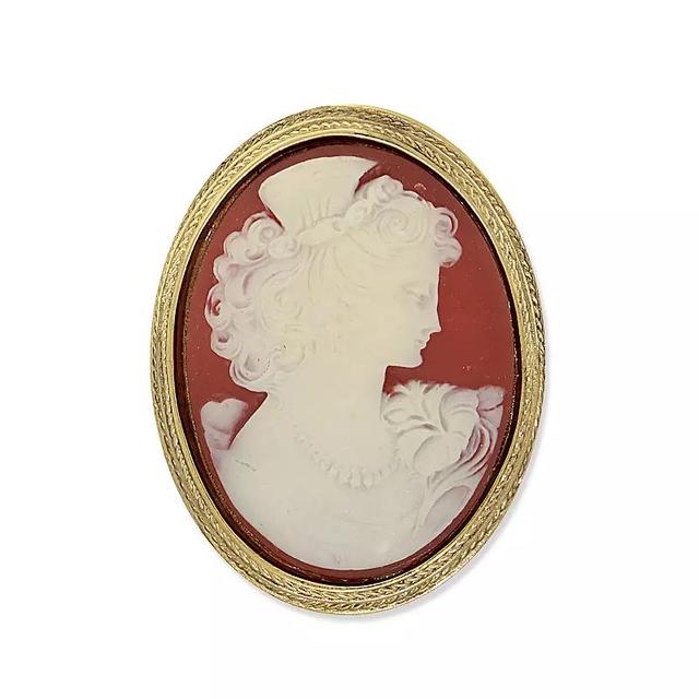 1928 Gold Tone Carnelian Color Cameo Oval Pin, Womens Product Image