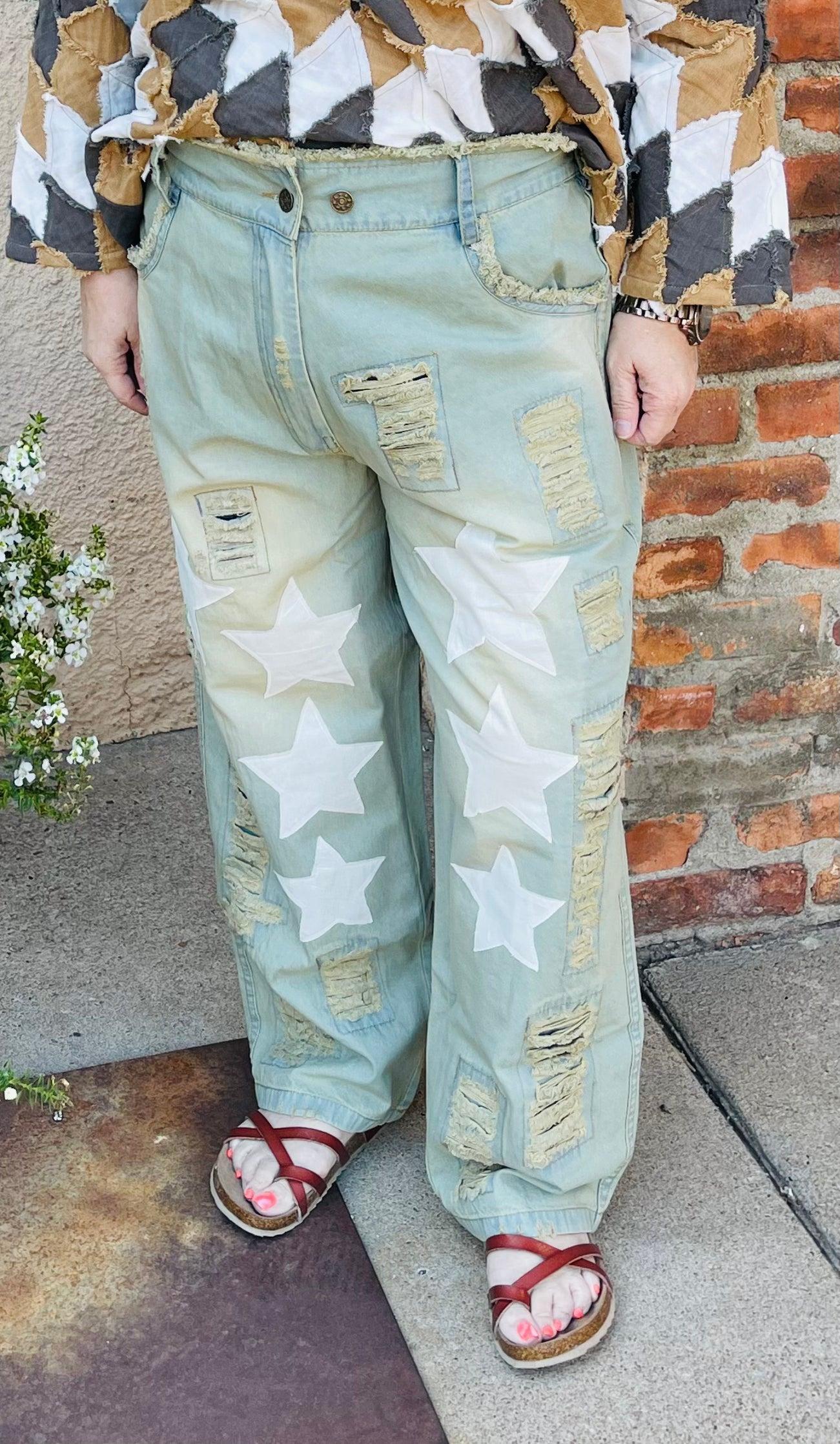 Vintage Wash Distressed Star Jeans from Paper Lace Product Image