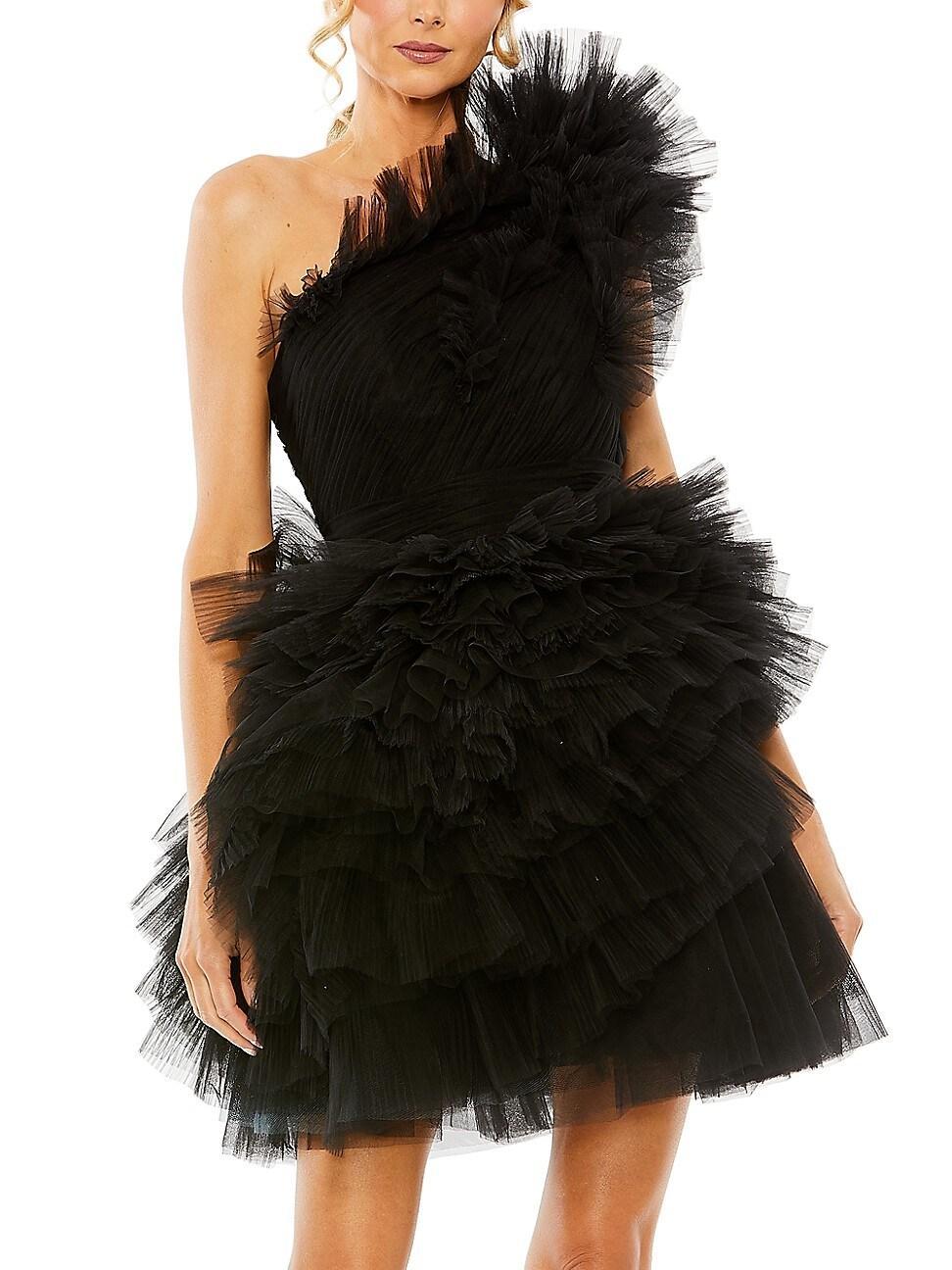 Mac Duggal Ruffle Tulle One-Shoulder Minidress product image