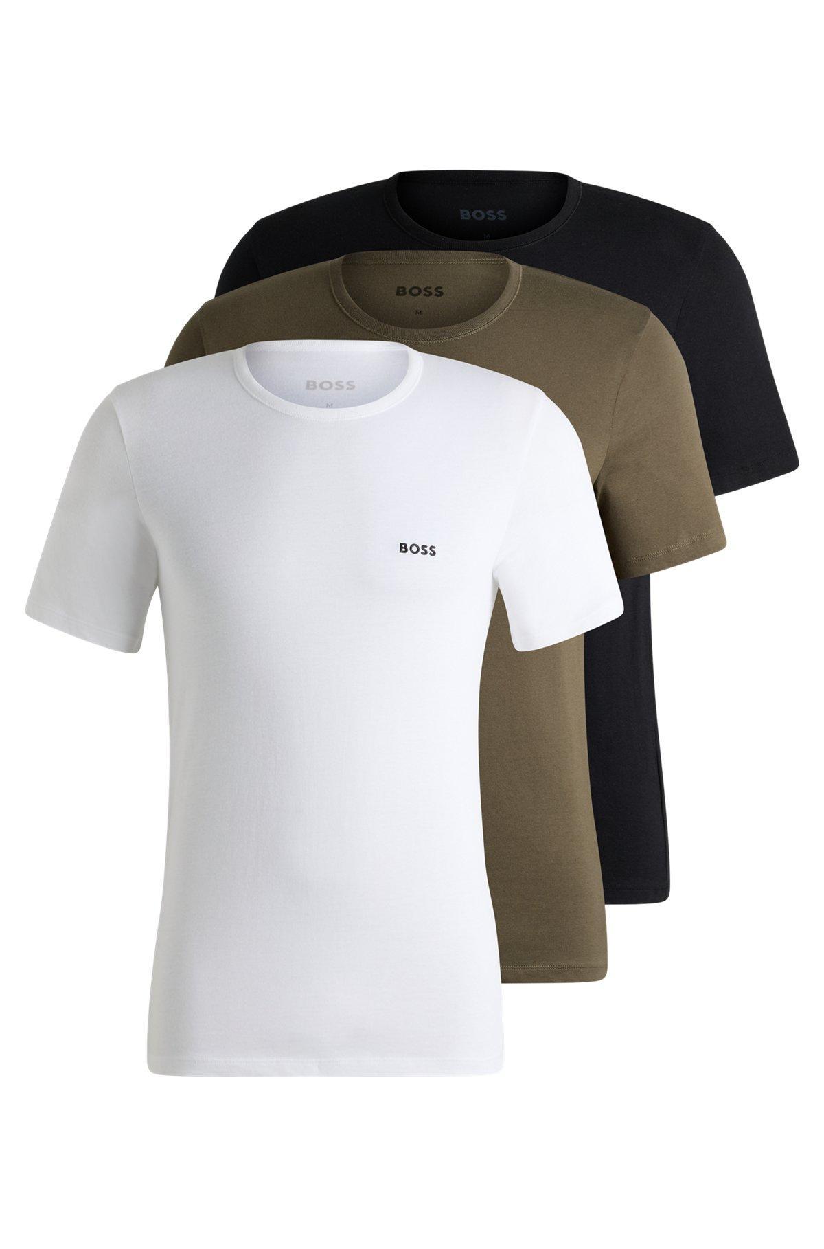 BOSS - Three-pack of cotton underwear T-shirts with logo embroidery - Patterned Product Image