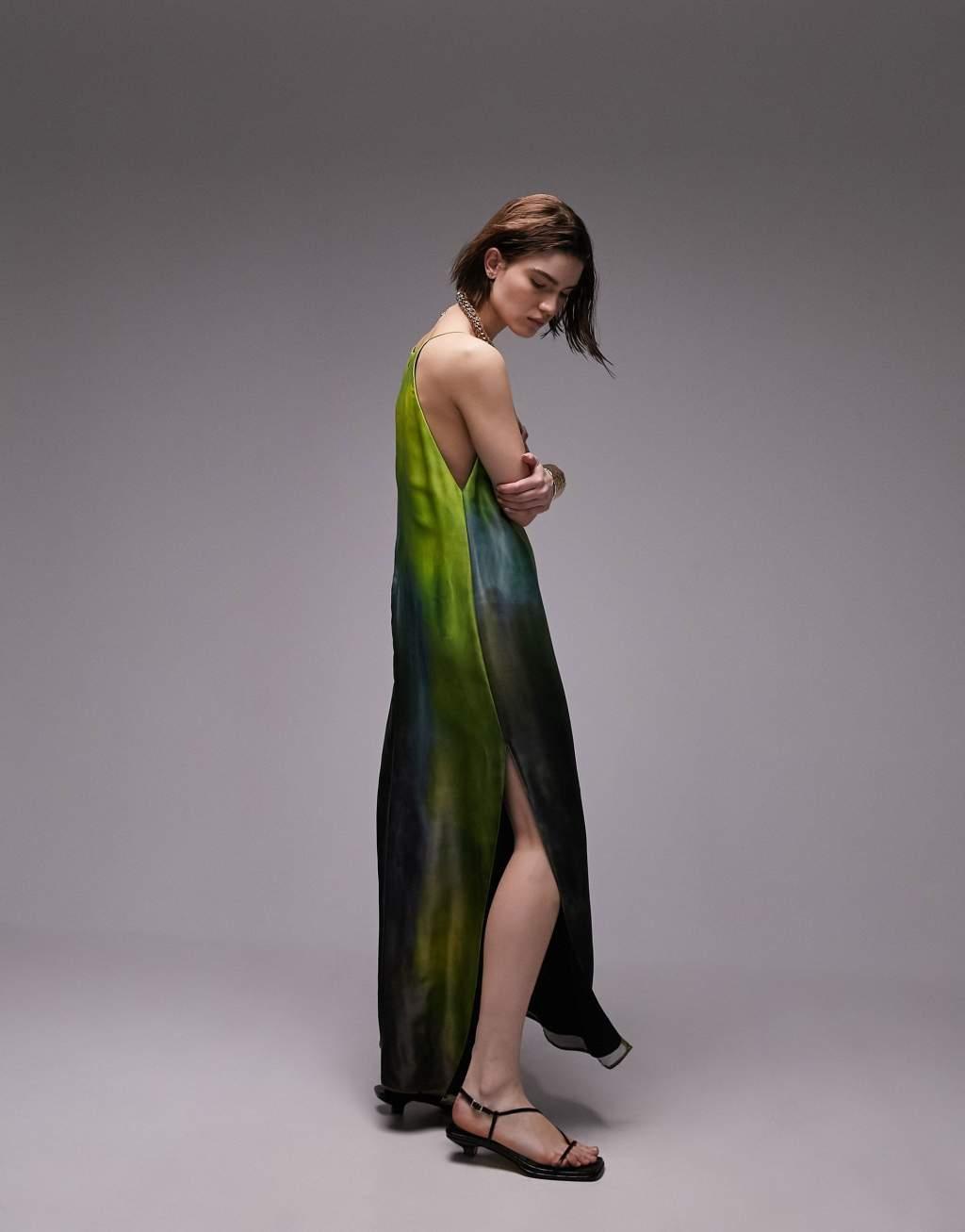 Topshop premium high neck maxi dress in ombre print  Product Image