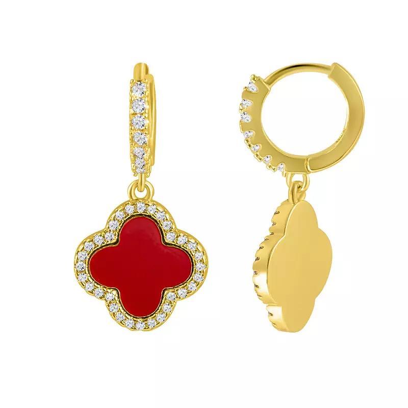 Adornia 14k Gold Plated Crystal Halo Clover Dangle Huggie Earrings, Womens, Gold Tone Orange Product Image