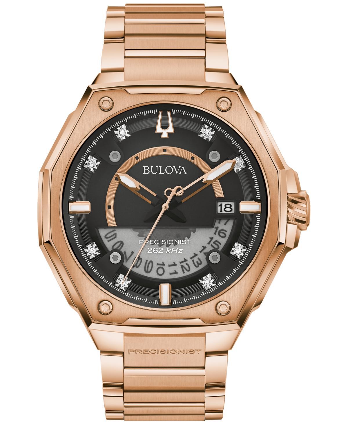 Bulova Mens Precisionist Rose Gold Diamond Dial Stainless Steel Bracelet Watch Product Image