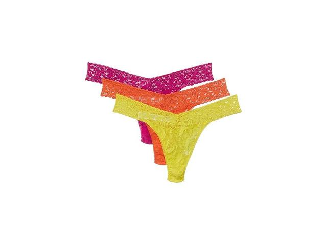 Hanky Panky Signature Lace Plus Size Thong 3 Pack (Pink Ruby/Orange Sparkle/Lime Light) Women's Underwear Product Image