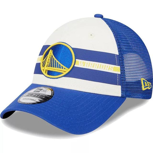 Mens New Era Golden State Warriors Royal Stripes 9FORTY Trucker Snapback Hat Product Image