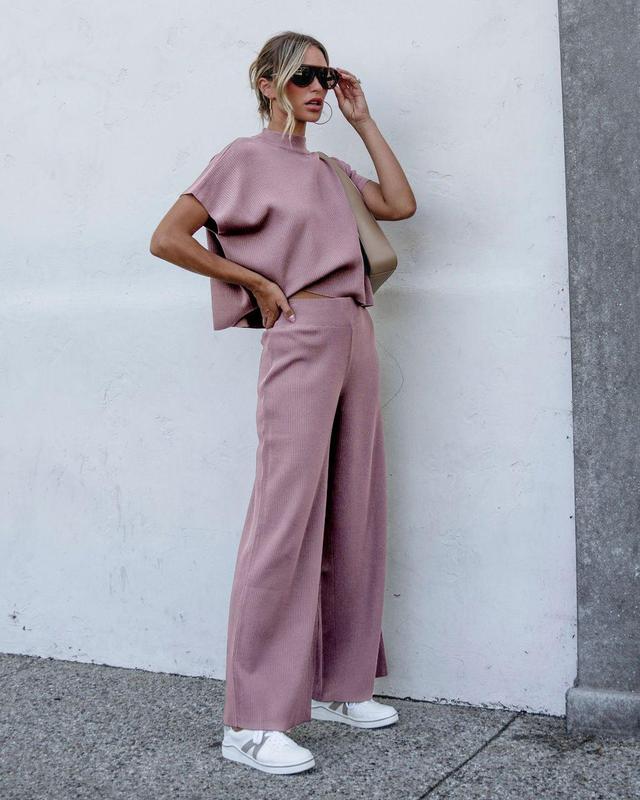 Muse By Magnolia Ribbed Lounge Pants - Mauve Product Image