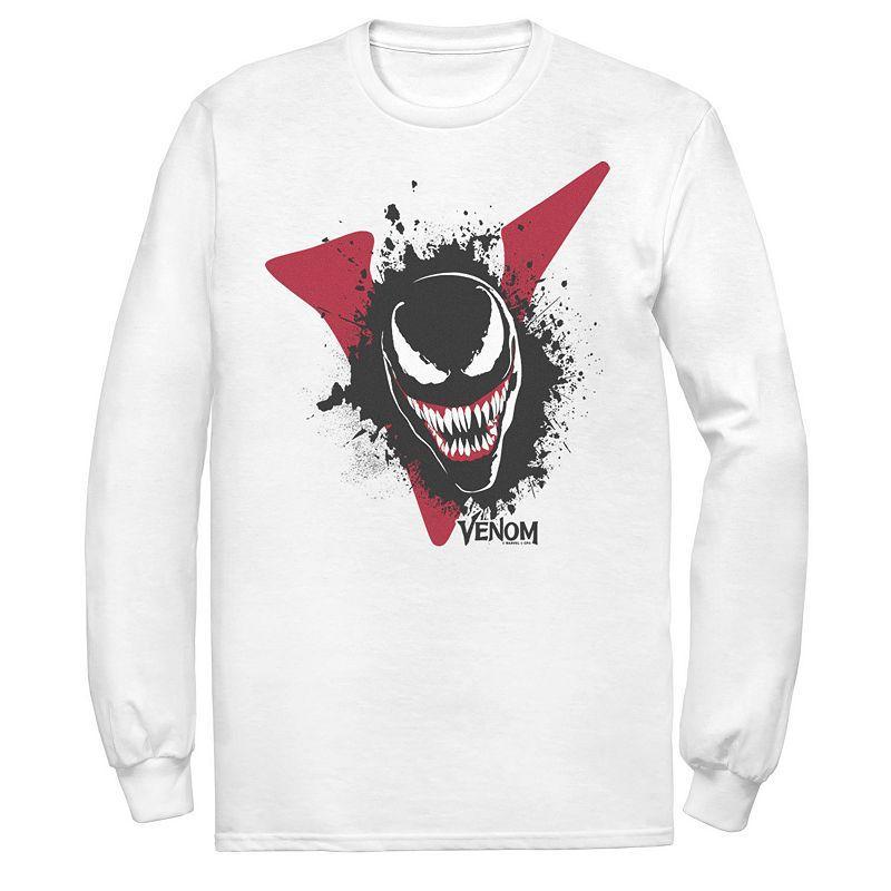 Mens Marvel Venom Big V Face Paint Splatter Long Sleeve Graphic Tee White Product Image