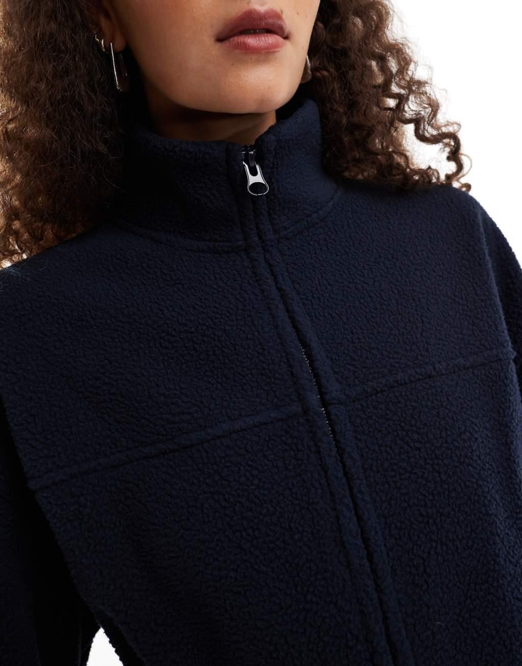 Weekday Lea oversized zip up fleece in navy Product Image