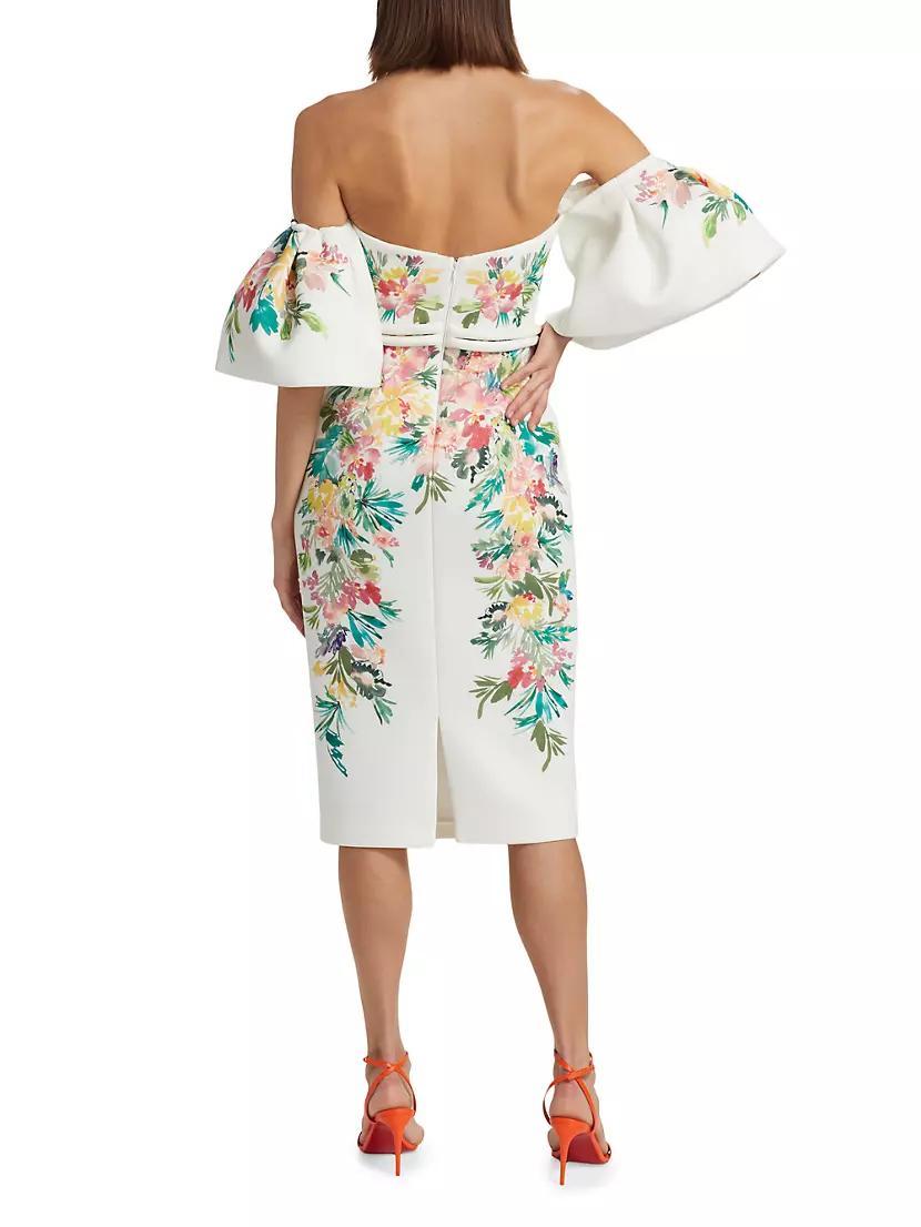 Floral Scuba Off-The-Shoulder Cocktail Dress Product Image