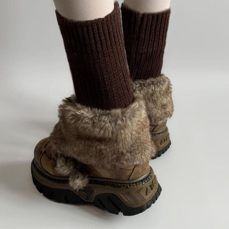 Furry Panel Knit Leg Warmers Product Image