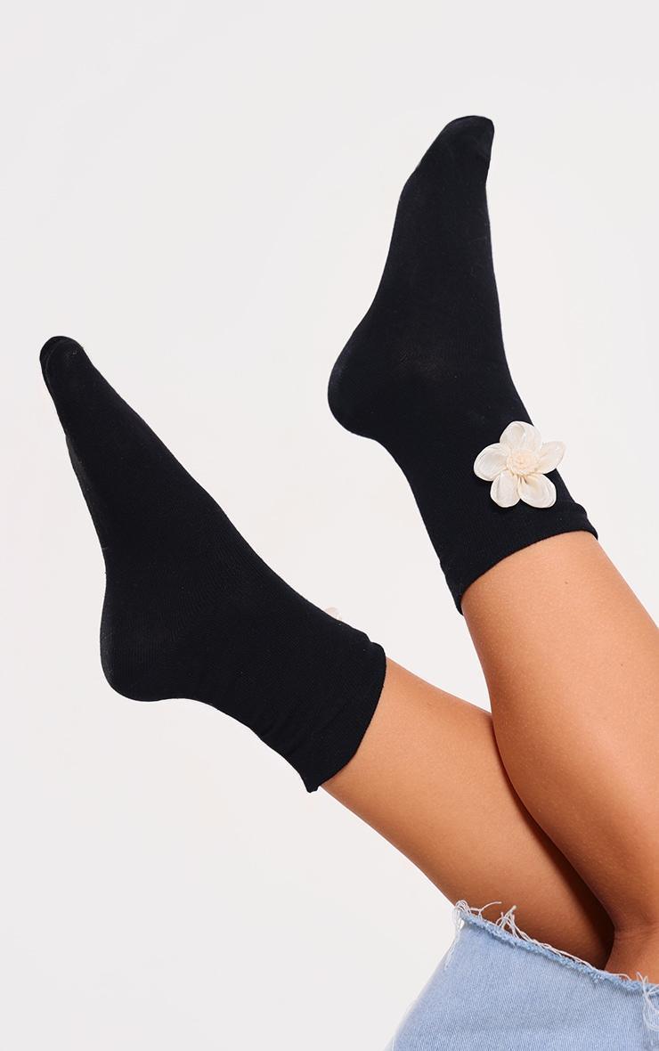 Black Chiffon Flower Detail Socks Product Image