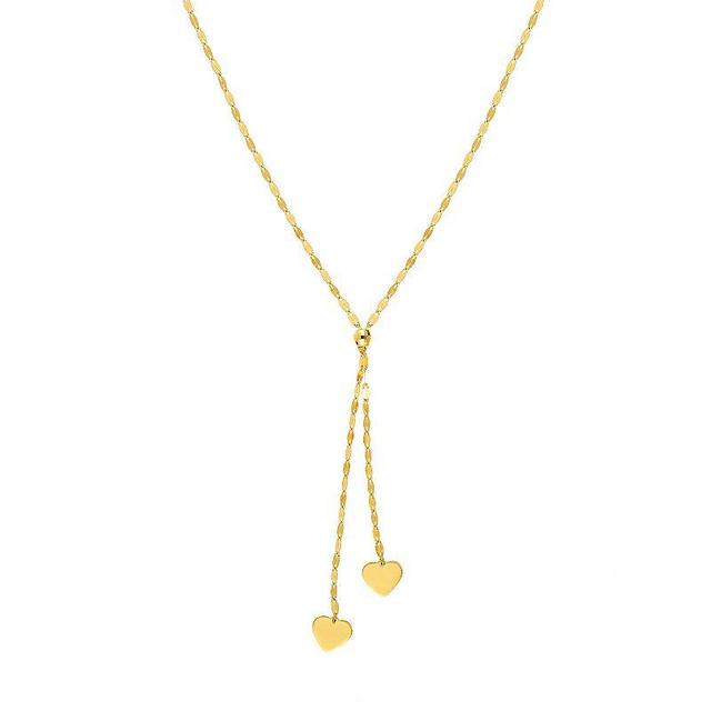 14k Gold Adjustable Double Heart Lariat Necklace, Womens Yellow Product Image