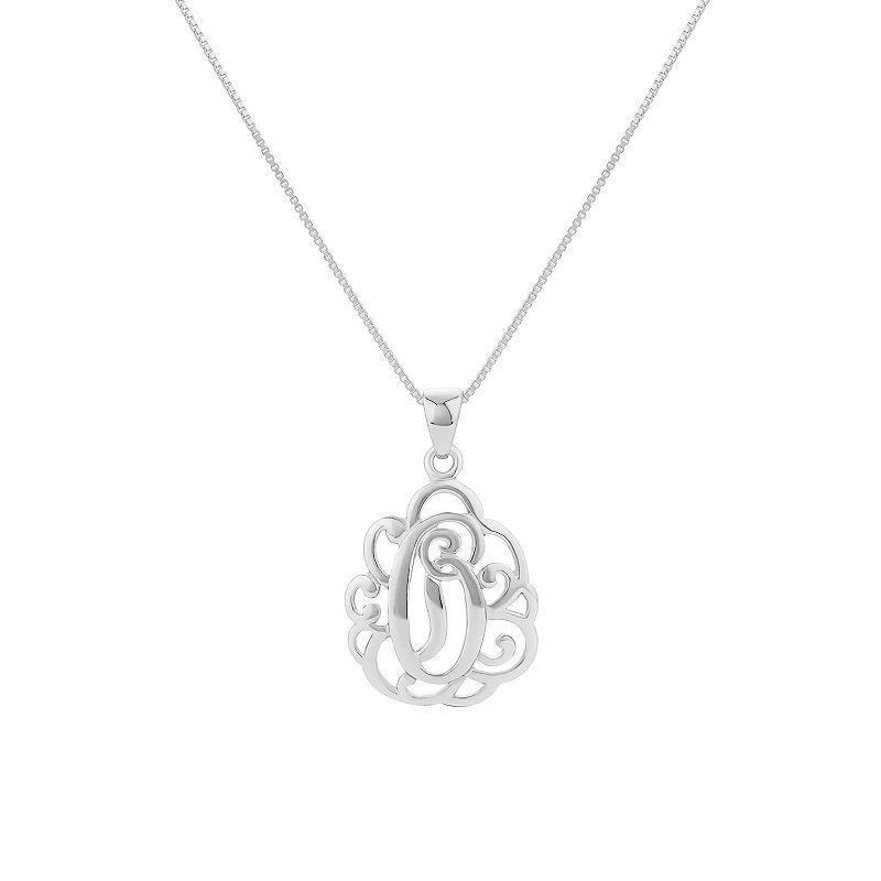 PRIMROSE Sterling Silver Monogram Initial Pendant Necklace, Womens Silver Tone H Product Image