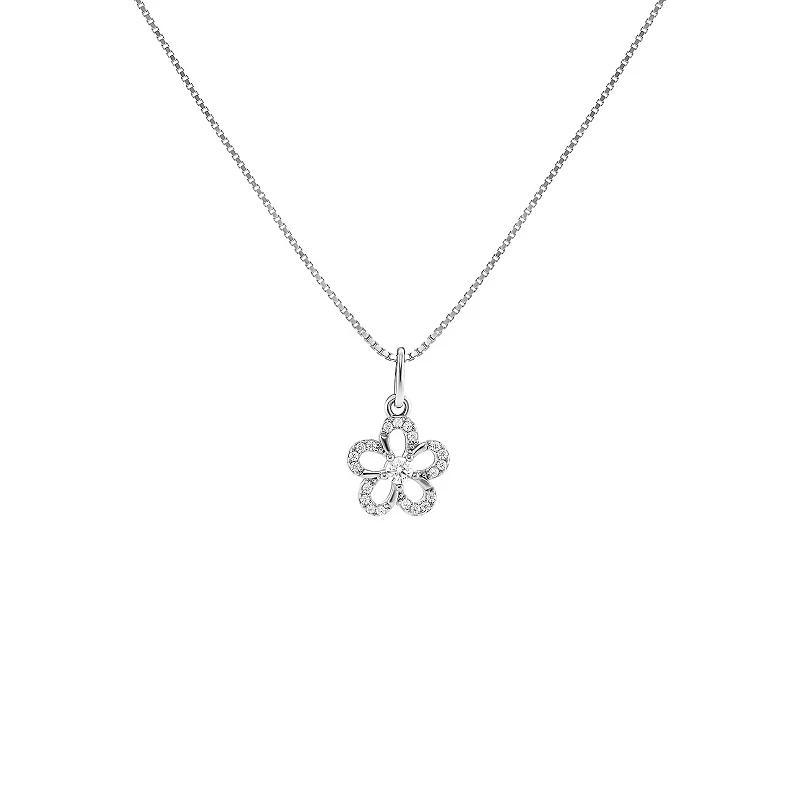 PRIMROSE Sterling Silver Pave Cubic Zirconia Flower Pendant Necklace, Womens Sterling Silver White Product Image