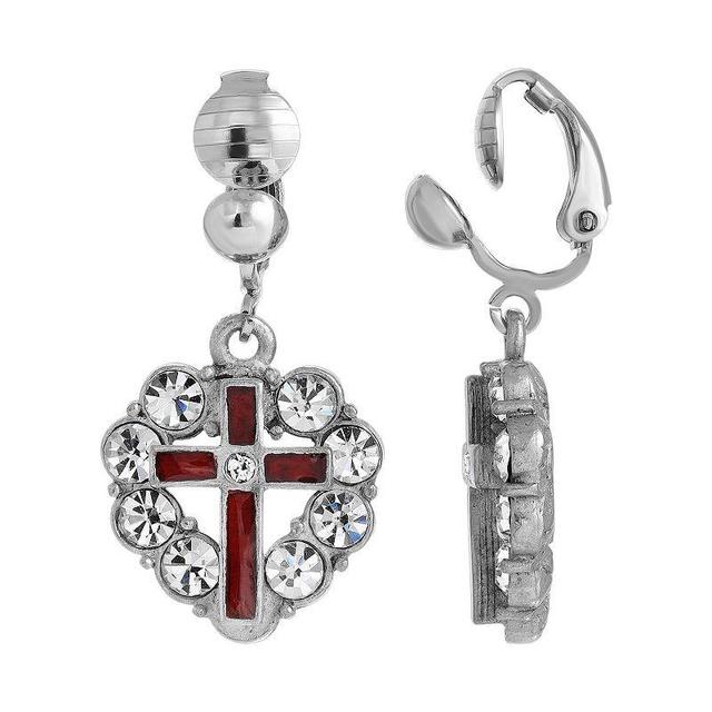 Symbols of Faith Enamel Cross Crystal Heart Earrings, Womens, Red Product Image