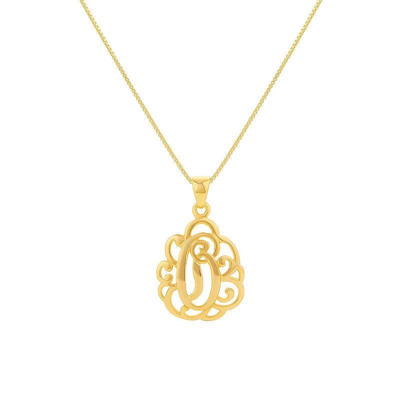 PRIMROSE Sterling Silver Monogram Initial Pendant Necklace, Womens Gold Tone U Product Image