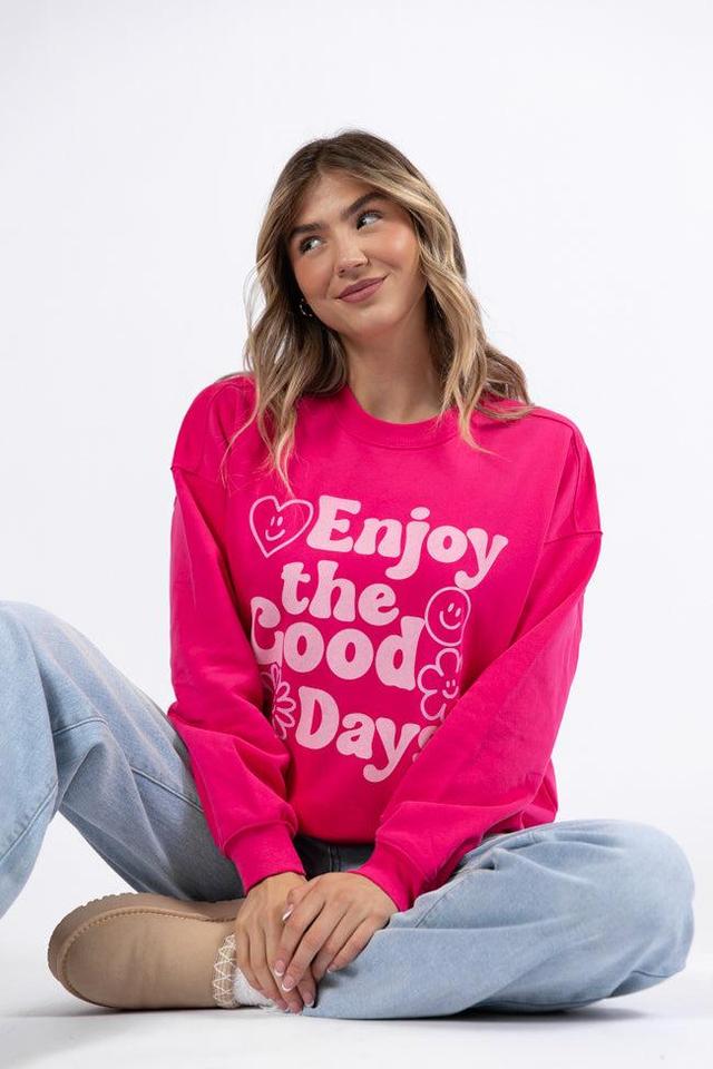 Enjoy Good Days Hot Pink Oversized Graphic Sweatshirt Product Image