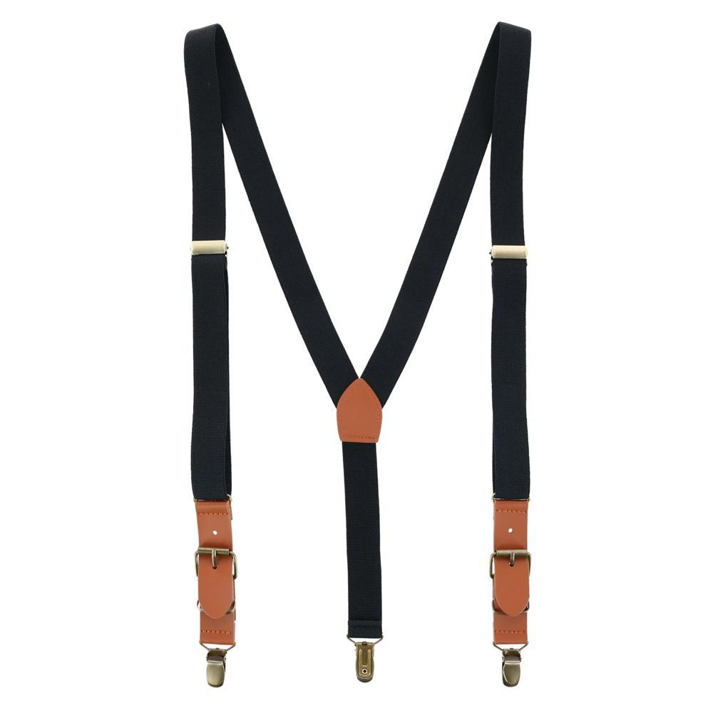 CTM Men's 1 Inch Wide Suspender with Faux Leather Buckle and Clip-Ends, Black Product Image