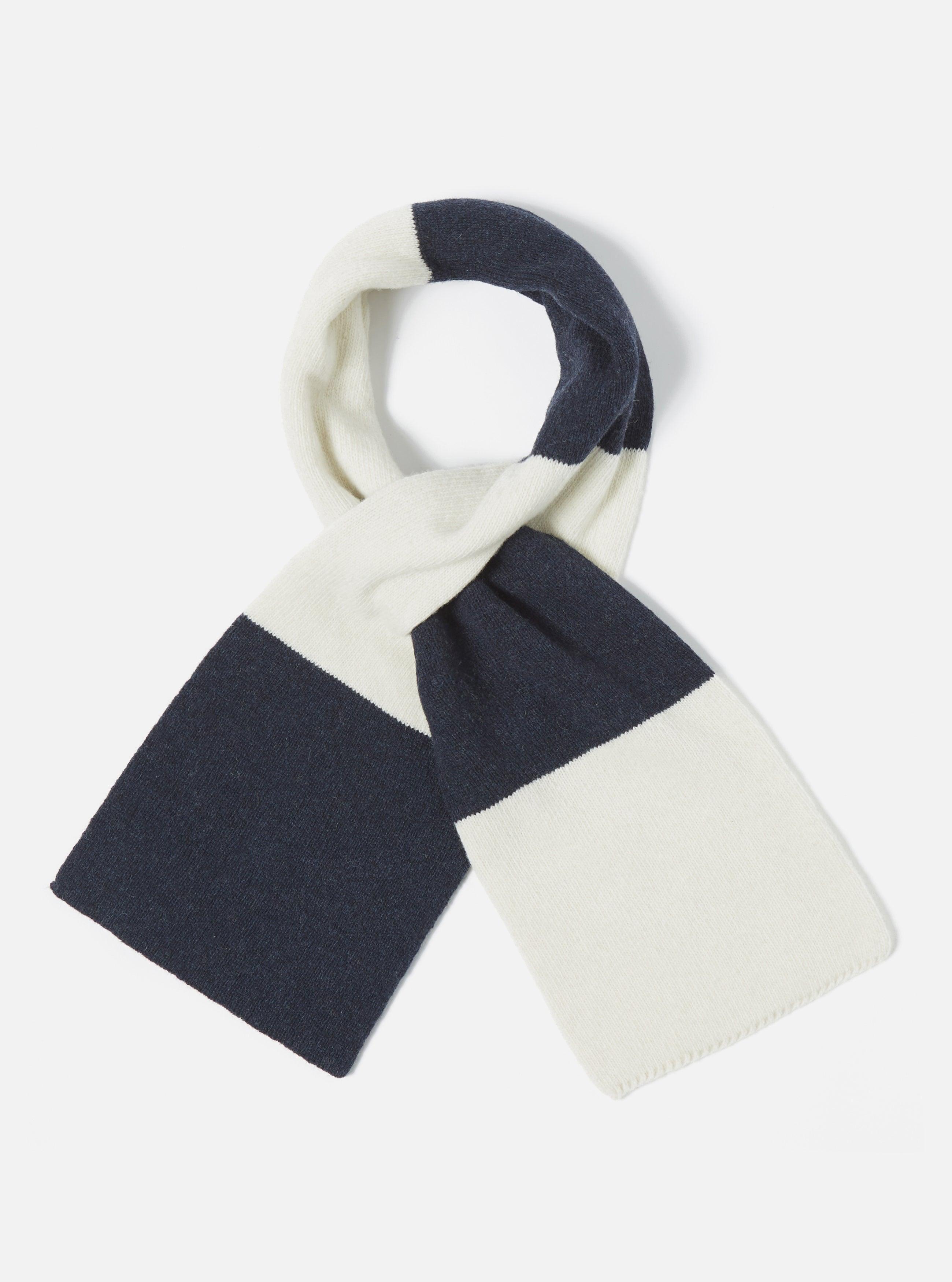 Universal Works Deluxe Football Scarf in Navy/Ecru Soft Wool Product Image