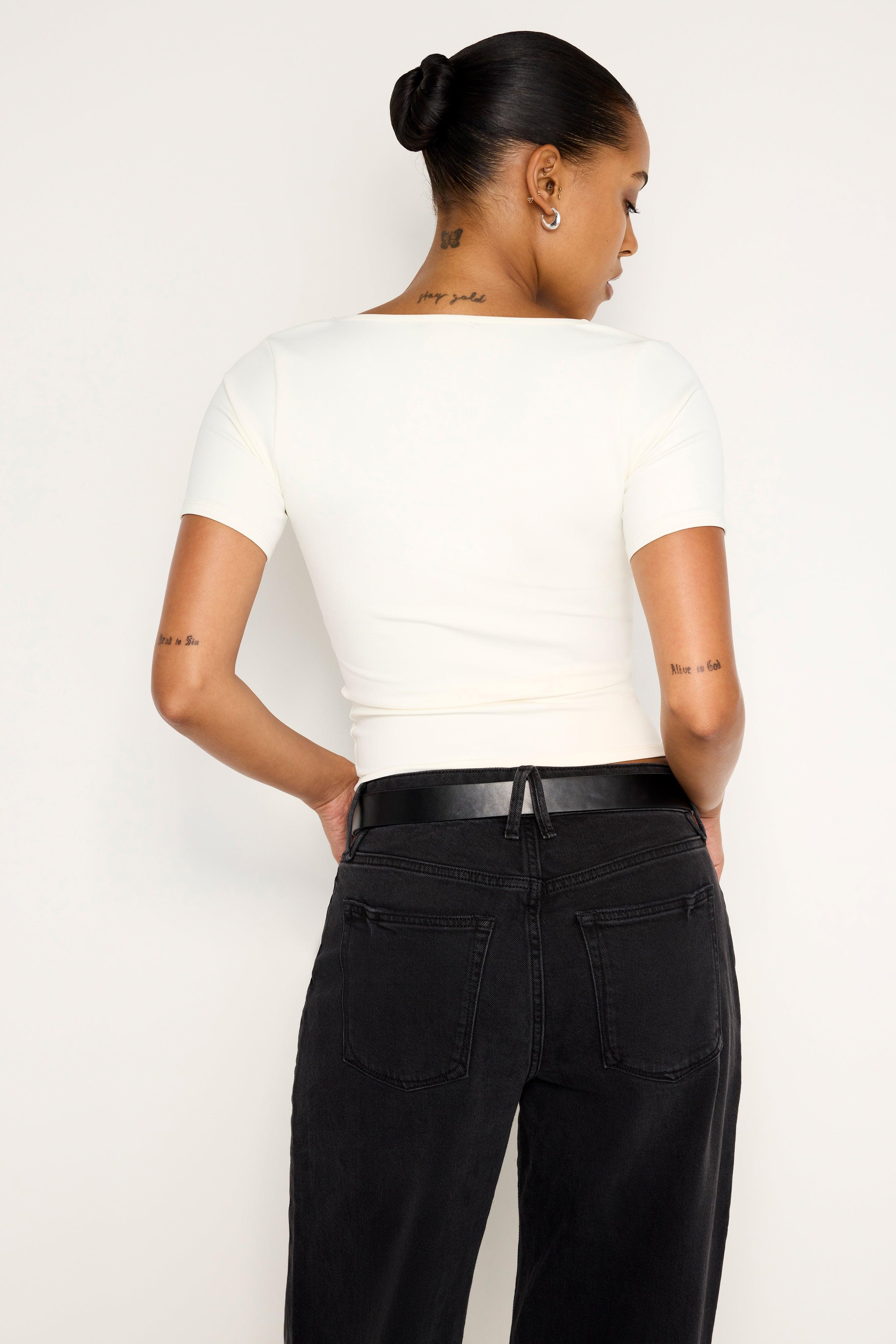 SCUBA CROPPED SCOOP TEE | IVORY001 Product Image