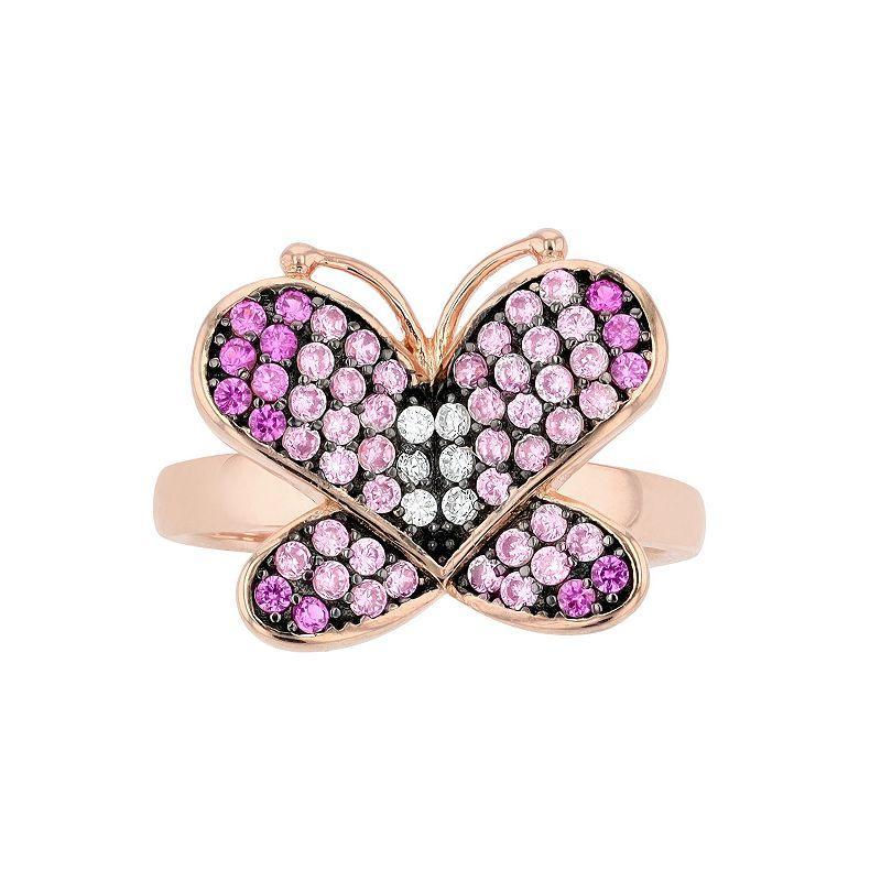 18k Rose Gold Over Silver Cubic Zirconia Butterfly Ring, Womens Pink Product Image