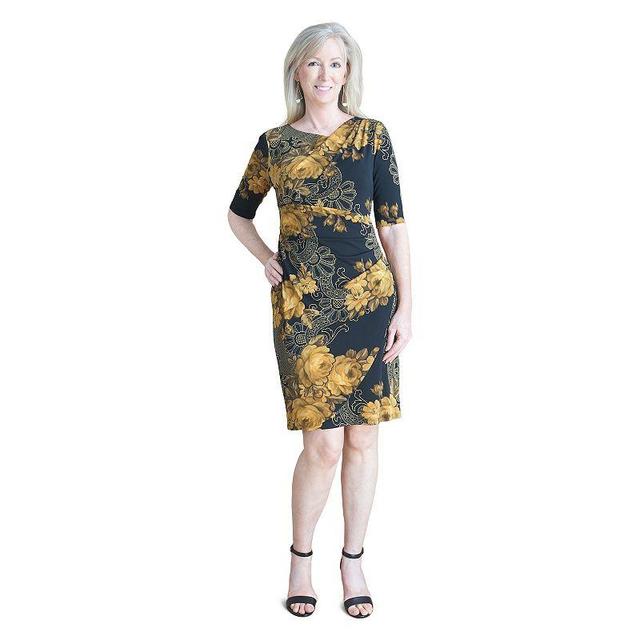 Womens Connected Apparel Asymmetrical Neckline A-Line Dress Yellow Product Image