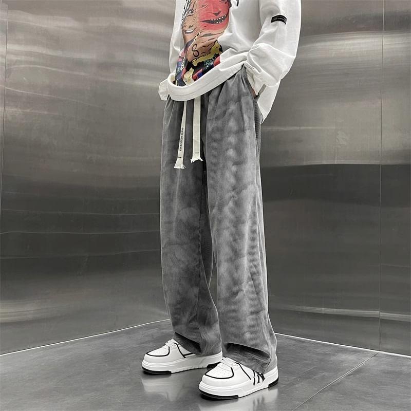 Drawstring Waist Tie Dye Corduroy Loose Fit Sweatpants Product Image