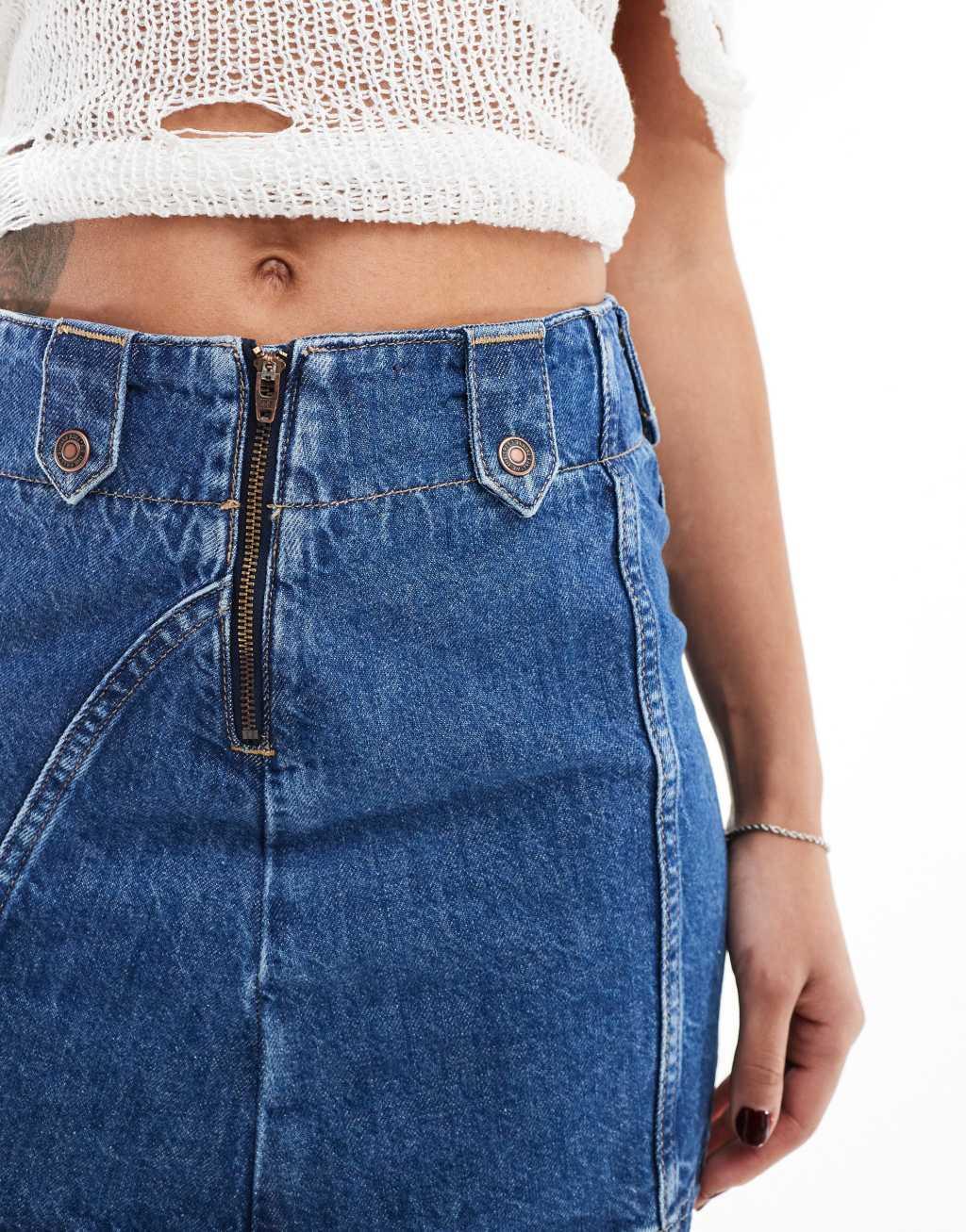 Free People denim a-line mini skirt in mid wash blue Product Image