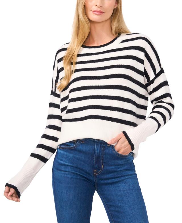 CeCe Womens Striped Boxy Crewneck Sweater Product Image