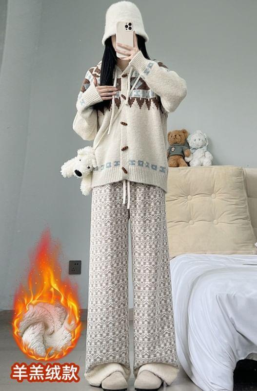 Mid Rise Patterned Fleece Wide Leg Pants Product Image