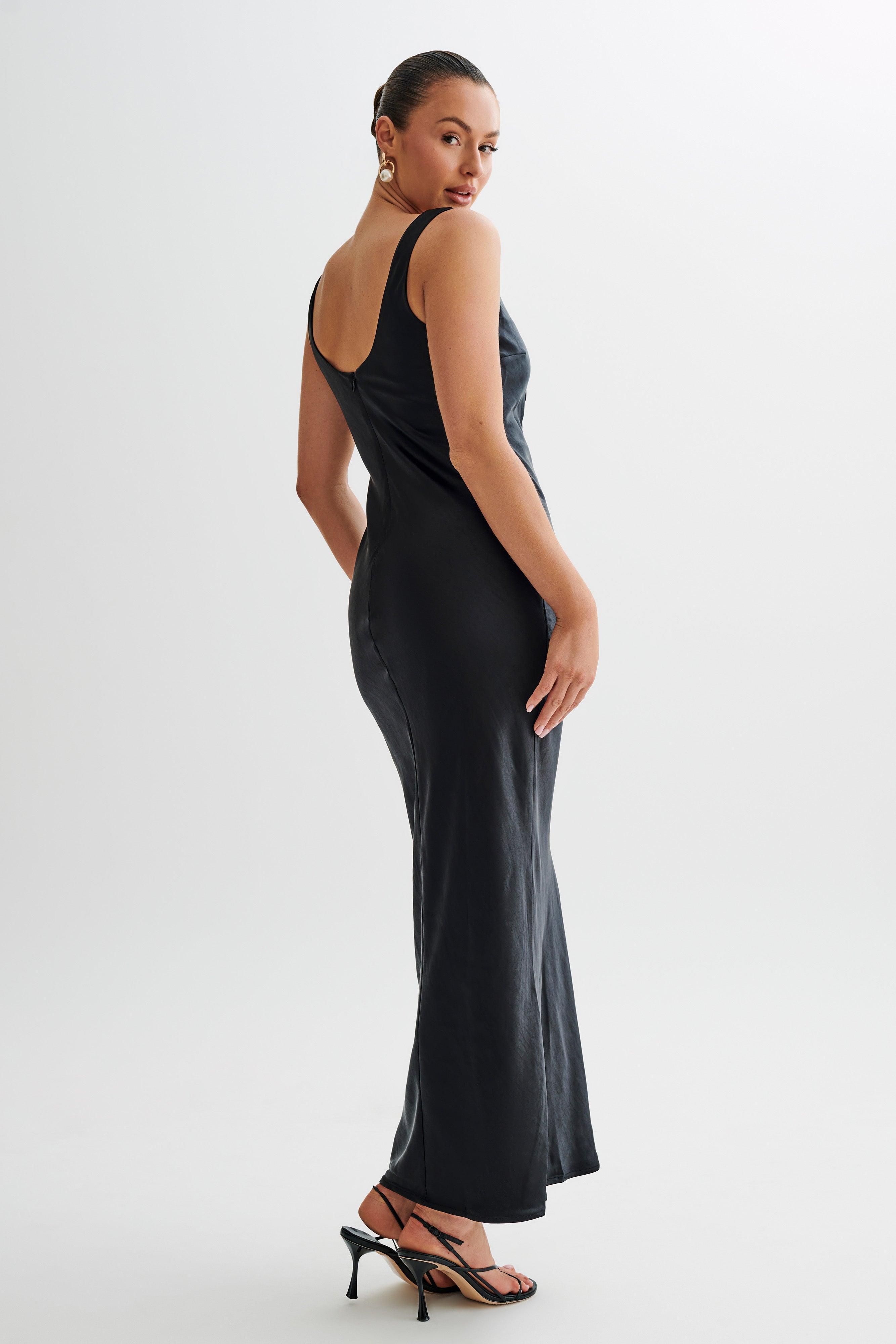 Aubrie Keyhole Satin Maxi Dress - Black Product Image