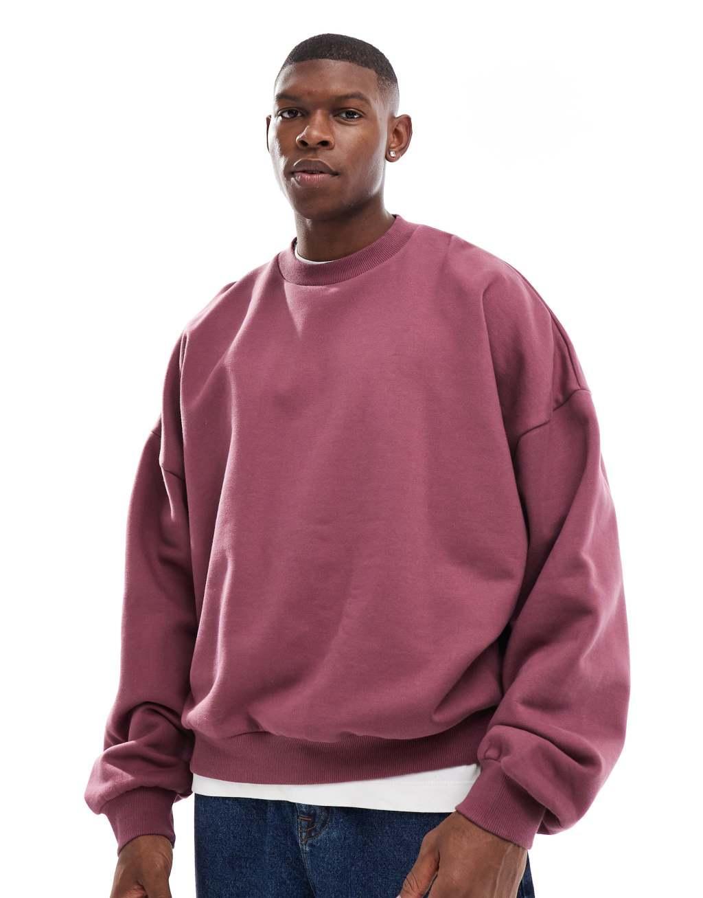 ASOS DESIGN premium heavyweight extreme oversized sweatshirt 400gsm in berry Product Image